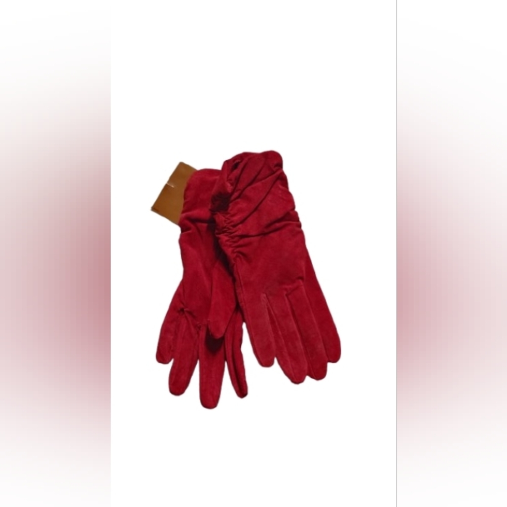 Vintage 2000s Fownes Red Suede Leather Fleece Lined Gloves OS